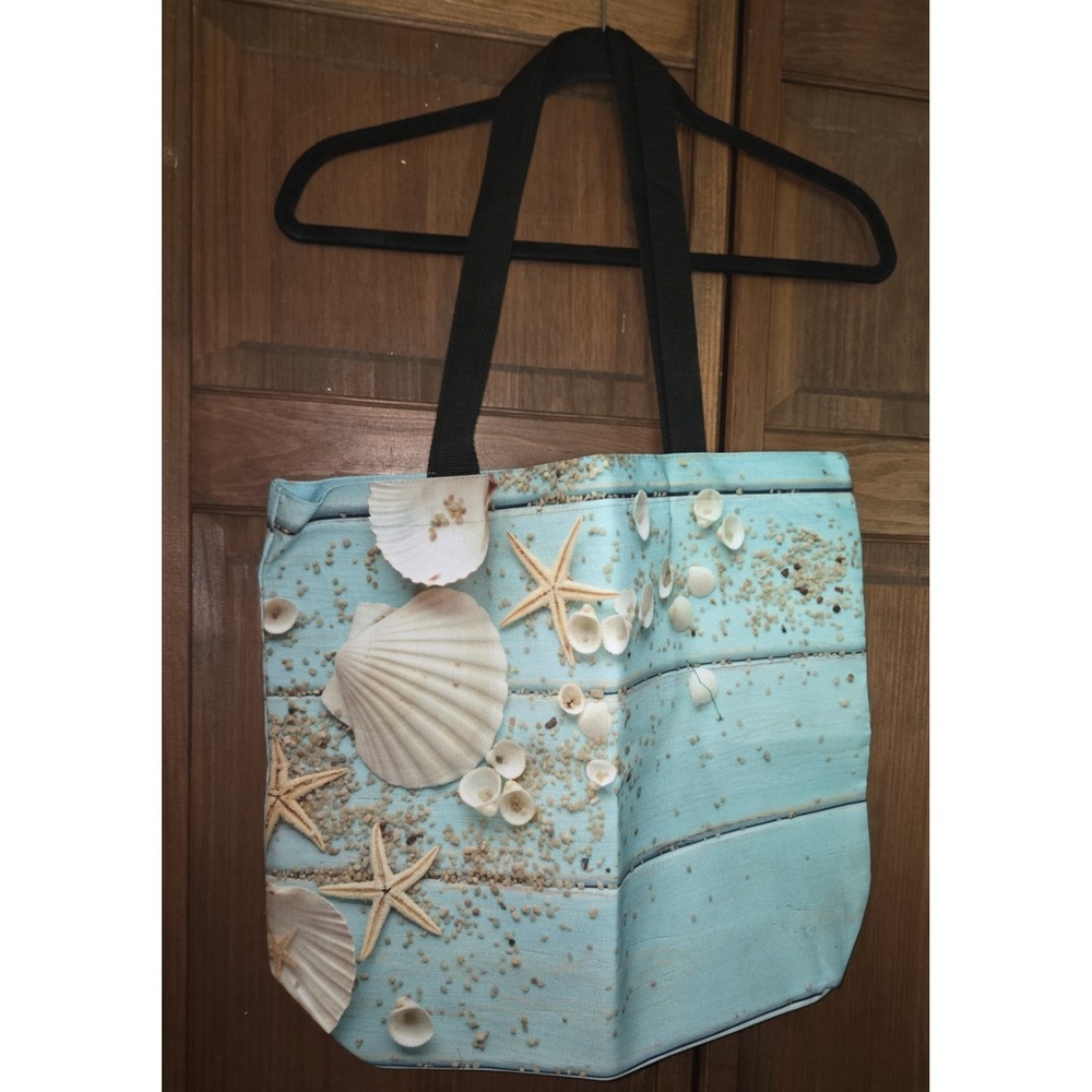 XL Tote Seashell Pattern On Blue Beach Bag Cruise‎ Vacation Resort Carry On